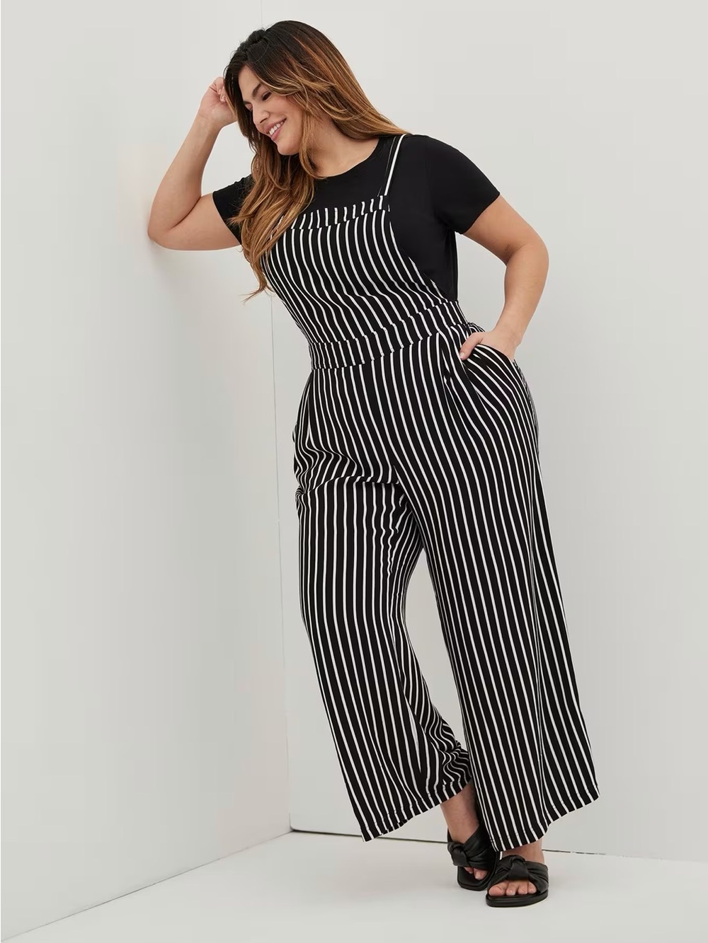 torrid Black and White Vertical Stripe Wide-Leg Jumpsuit